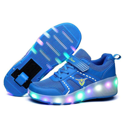 Girls Roller Skates With PU Wheels For Casual Outdoor Fun - blue light-up double-wheel kids skates with PU wheels for park and neighborhood rides