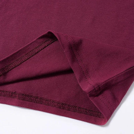 Girls' Cotton T Shirt Long Sleeve For Everyday Casual Wear close-up of burgundy cotton fabric and stitched hem