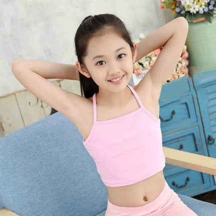 Girls Cotton Tube Top Camisole For Everyday Wear Sizes 120-160cm - pink cotton sling-style camisole on smiling girl modeling casual summer/top layer