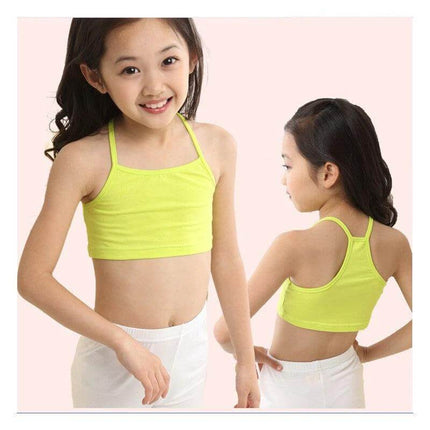 Girls Cotton Tube Top Camisole For Everyday Wear Sizes 120-160cm - lime green cotton sling camisole for girls, shown front and back, casual summer layering