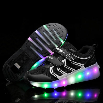 Girls Roller Skates With PU Wheels For Casual Outdoor Fun - black light-up double-wheel kids skates with PU wheels for park and neighborhood rides