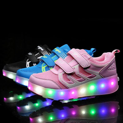 Girls Roller Skates With PU Wheels For Casual Outdoor Fun - pink LED light double-wheel kids skates for park and neighborhood rides