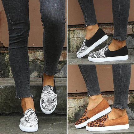 Girls Flat Loafers Leopard Print Slip On Casual Everyday Shoes - girls slip-on loafers with animal print PU uppers, round toe, flat rubber sole for school and walks