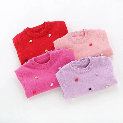 Girls' Round Neck Sweater For Everyday Wear Korean Version - purple cashmere 80% soft-treated knit with colorful dots, casual school and layering option