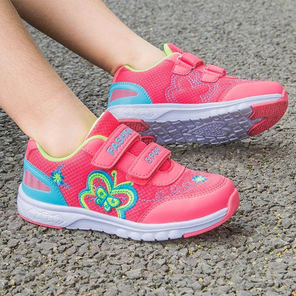 Girls Leather Sophia Princess Shoes In Rose Red Everyday Wear - girls rose red leather princess sneakers with velcro, rubber sole, everyday school and casual shoes