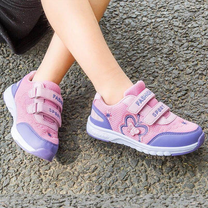 Girls Leather Sophia Princess Shoes In Rose Red Everyday Wear — rose red & purple kids leather-look Velcro sneakers for school and casual outings