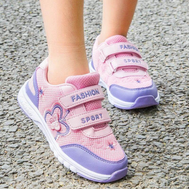 Girls Leather Sophia Princess Shoes In Rose Red Everyday Wear - pink purple girls leather sneakers with Velcro straps, rubber sole for school and daily wear