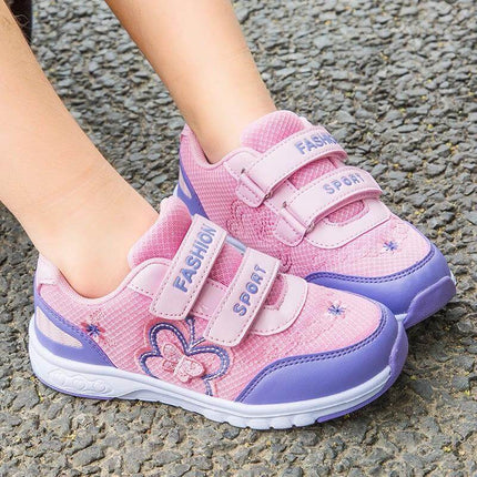 Girls Leather Sophia Princess Shoes In Rose Red Everyday Wear - pink purple girls leather princess sneakers with velcro closure, rubber sole, everyday school shoes