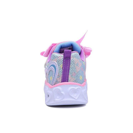 Girls Light Up Velcro Cartoon Sneakers With Cushioned Thicker Sole - rear view pastel heart sole, Velcro strap, light-up EVA cushioning