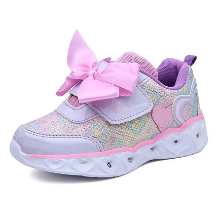 Girls Light Up Velcro Cartoon Sneakers With Cushioned Thicker Sole - pink girls light-up Velcro cartoon sneaker with bow, cushioned thicker EVA sole
