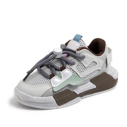 Girls Mesh Lightweight Breathable Sneakers For Everyday Wear - gray white mesh sneaker with EVA sole and pull tab