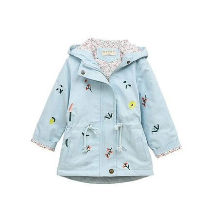 Children's Embroidered Windbreaker Jacket For Girls Ages 3 To 8 Blue - light blue hooded embroidered spring/autumn jacket for ages 3-8