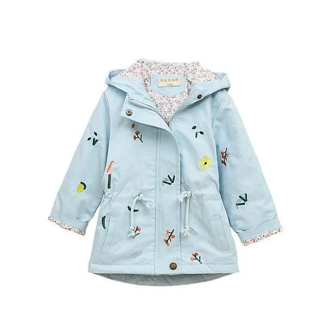 Children's Embroidered Windbreaker Jacket For Girls Ages 3 To 8 Blue - light blue hooded embroidered spring/autumn jacket for ages 3-8