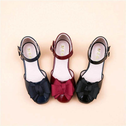 Girls Patent Leather Bow Velcro School Shoes Ages 4 To 16 - red blue and black patent leather girls school shoes with decorative bow and Velcro fastening