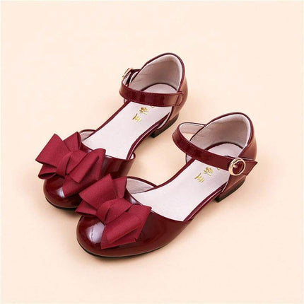 Girls Patent Leather Bow Velcro School Shoes Ages 4 To 16 - red patent school shoes with decorative bow, Velcro strap and non-slip rubber sole