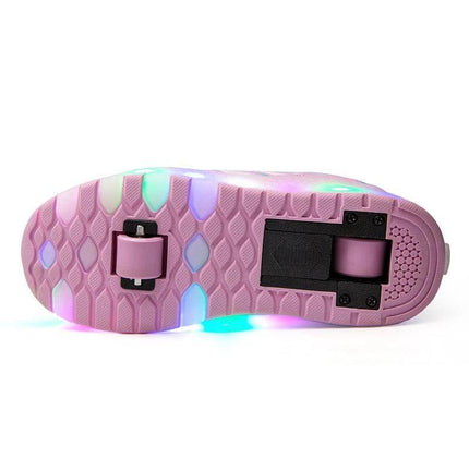 Girls Roller Skates With PU Wheels For Casual Outdoor Fun - pink double-wheel kids skate with light-up PU wheels and stable sole