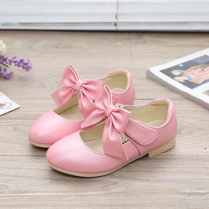 Girls White PU Bow Dress Shoes For School And Special Days - pink PU bow girls dress shoes for uniforms and special occasions
