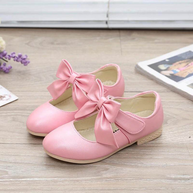 Girls White PU Bow Dress Shoes For School And Special Days - pink PU bow girls dress shoes for uniforms and special occasions