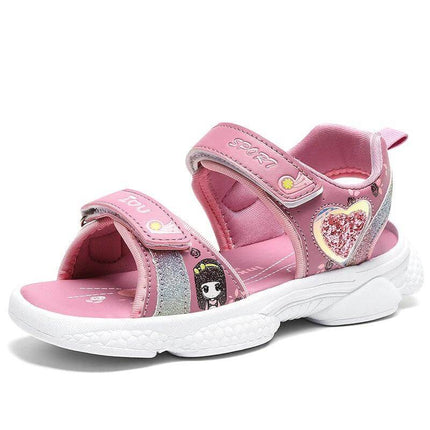 Girls Velcro Casual Sneakers With Soft Lightweight Sole Pink - pink girls sandal with Velcro straps, breathable artificial leather upper and flexible white MD sole