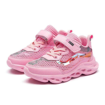 Girls Velcro Sneakers With Breathable Mesh For Daily Wear pink breathable mesh Velcro school playground casual EVA non-slip sole