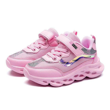 Girls Velcro Sneakers With Breathable Mesh For Daily Wear - pink girls sneakers with Velcro strap, breathable mesh upper, EVA non-slip sole for school and playground