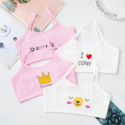 Girls Tube Top For Everyday Casual Wear Pink And White Size S - 95% cotton ribbed tube tops set with cute prints, breathable casual summer layering
