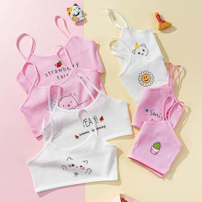 Girls Tube Top For Everyday Casual Wear Pink And White Size S - ribbed cotton tube tops with cute prints (BX001)