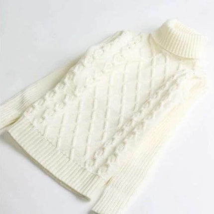 Girls Plus Velvet Thick Double Layer Sweater White - girls velvet double-layer cable knit turtleneck sweater for fall and winter