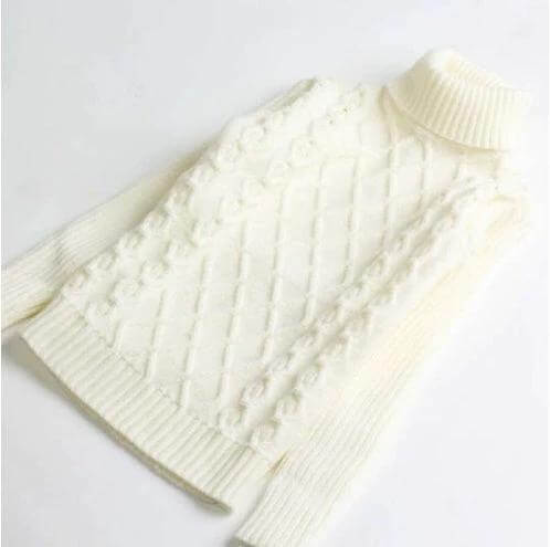 Girls Plus Velvet Thick Double Layer Sweater White - girls velvet double-layer cable knit turtleneck sweater for fall and winter