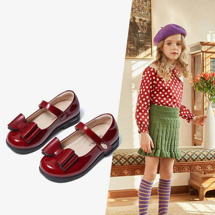Girls Princess Dress Shoes Breathable Non Slip Red Or Black - red microfiber bow maryjane for girls, breathable non-slip sole, ages 4-16