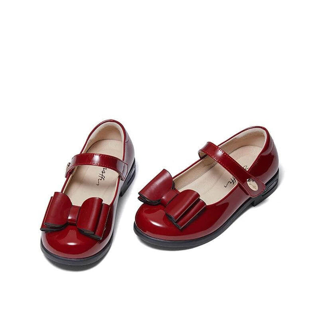 Girls Princess Dress Shoes Breathable Non Slip Red Or Black - red microfiber princess dress shoes with bow, breathable non-slip sole for girls ages 4–16