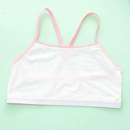 Girls Cotton Sports Vest Underwear For School Everyday Comfort - white stretch cotton sports vest with pink trim, breathable knitted weave for gym and school