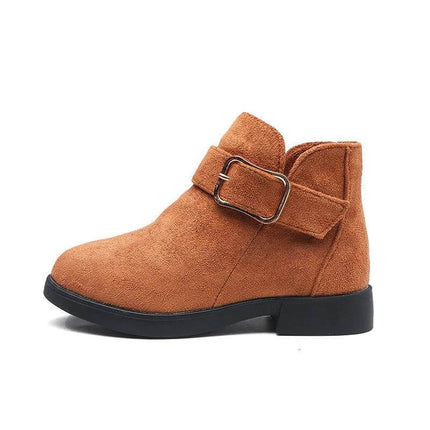 Girls Suede Leather Ankle Boots For Fall And Winter Wear – tan suede ankle boots with buckle, rubber sole for school and casual wear