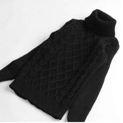 Girls Plus Velvet Thick Double Layer Sweater White black turtleneck velvet-textured knit for girls fall winter school wear