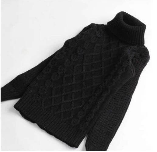 Girls Plus Velvet Thick Double Layer Sweater White black turtleneck velvet-textured knit for girls fall winter school wear