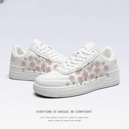 Girls Canvas Mid-Top Sneakers In White And French Rose For Autumn - white canvas mid-top with pink rose print, slingback style for school and casual wear