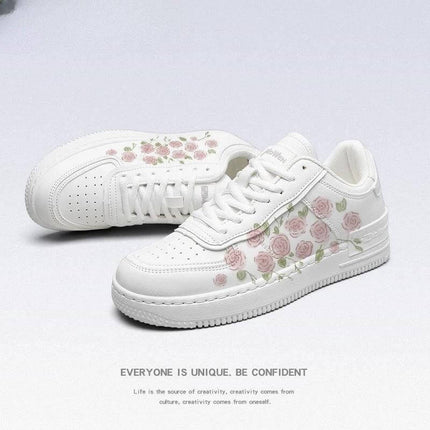 Girls Canvas Mid-Top Sneakers In White And French Rose For Autumn - white canvas girls mid-top with pink rose print, slingback style for school and casual wear