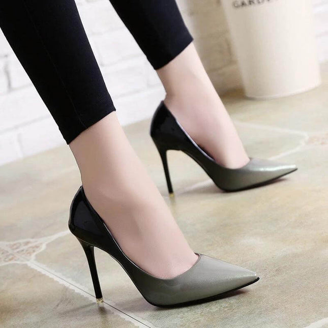 Gradient Stiletto High Heels With 8cm Heel For Evening in ombre grey patent leather slip-on stiletto with rubber outsole for evening and office-to-dinner