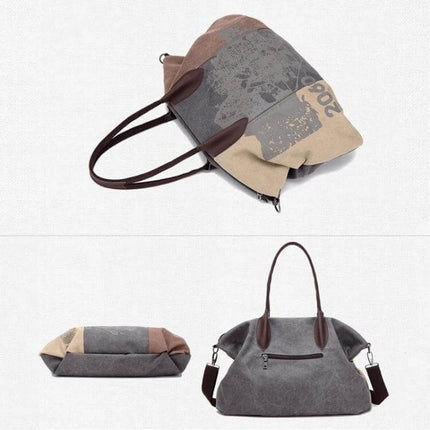 Graffiti Print Canvas Messenger Bag For Everyday Use Large Capacity - grey graffiti canvas tote with leather handles, zipper pocket, and large interior storage