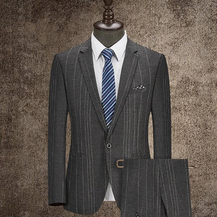 Business Suit Dress With Back Slit Gray Or Blue Casual - gray pinstripe blazer and pencil skirt on mannequin for office and travel