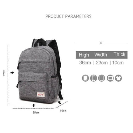 Canvas Laptop Backpack For 13-15 Inch Laptops Everyday Use - grey canvas backpack 36x23x10cm with dedicated laptop compartment and front pocket