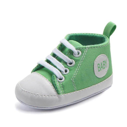 Canvas Baby First Walker Soft Sole Sneakers For Toddlers - green breathable cotton first-step shoe with anti-slip flexible sole