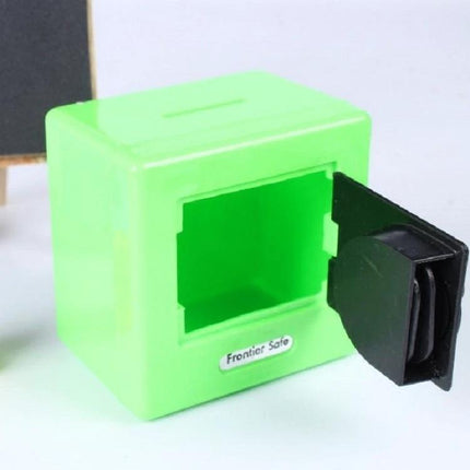 Coin Password Piggy Bank For Kids, New Year Gift Idea - green plastic password coin safe for children with open front door