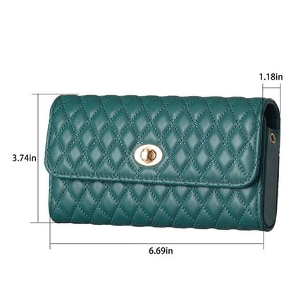 Crossbody PU Horizontal Bag for Large Capacity Everyday Essentials teal quilted PU leather clutch with measurements 6.69×3.74×1.18 inches