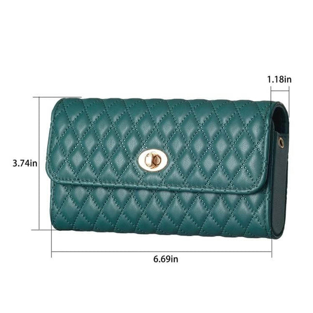 Crossbody PU Horizontal Bag for Large Capacity Everyday Essentials teal quilted PU leather clutch with measurements 6.69×3.74×1.18 inches