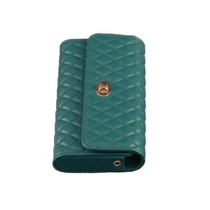 Crossbody PU Horizontal Bag for Large Capacity Everyday Essentials teal quilted PU leather clutch with gold snap closure, compact hands-free organizer
