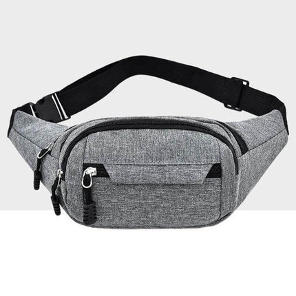 Crossbody Chest Bag With Multi Function Pockets For Everyday Use - gray Oxford cloth chest bag with multiple zippered pockets, compact 28×14×10cm