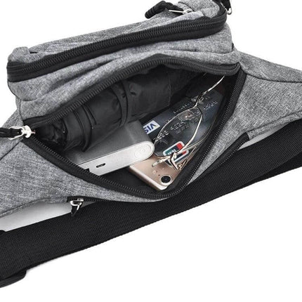 Crossbody Chest Bag With Multi Function Pockets For Everyday Use – grey Oxford cloth compact organizer holding phone, sunglasses, wallet and power bank