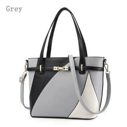 Women Shoulder Handbag Large Capacity Crossbody Bag in grey colorblock leather-style commuter tote with shoulder and crossbody straps