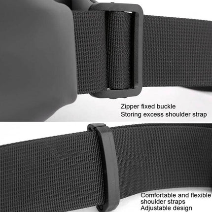 HAOSHUAI Waist Bag for Outdoor Running and Everyday Phone Carry Black showing adjustable nylon strap, zipper fixed buckle and excess strap storage